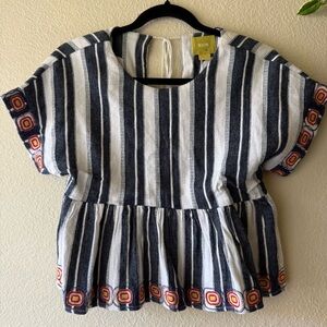 Maeve Navy & White Striped Peplum Top